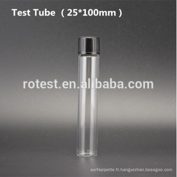 Tube à essai en verre à fond plat (25 * 100mm) avec capuchon à vis en bakélite